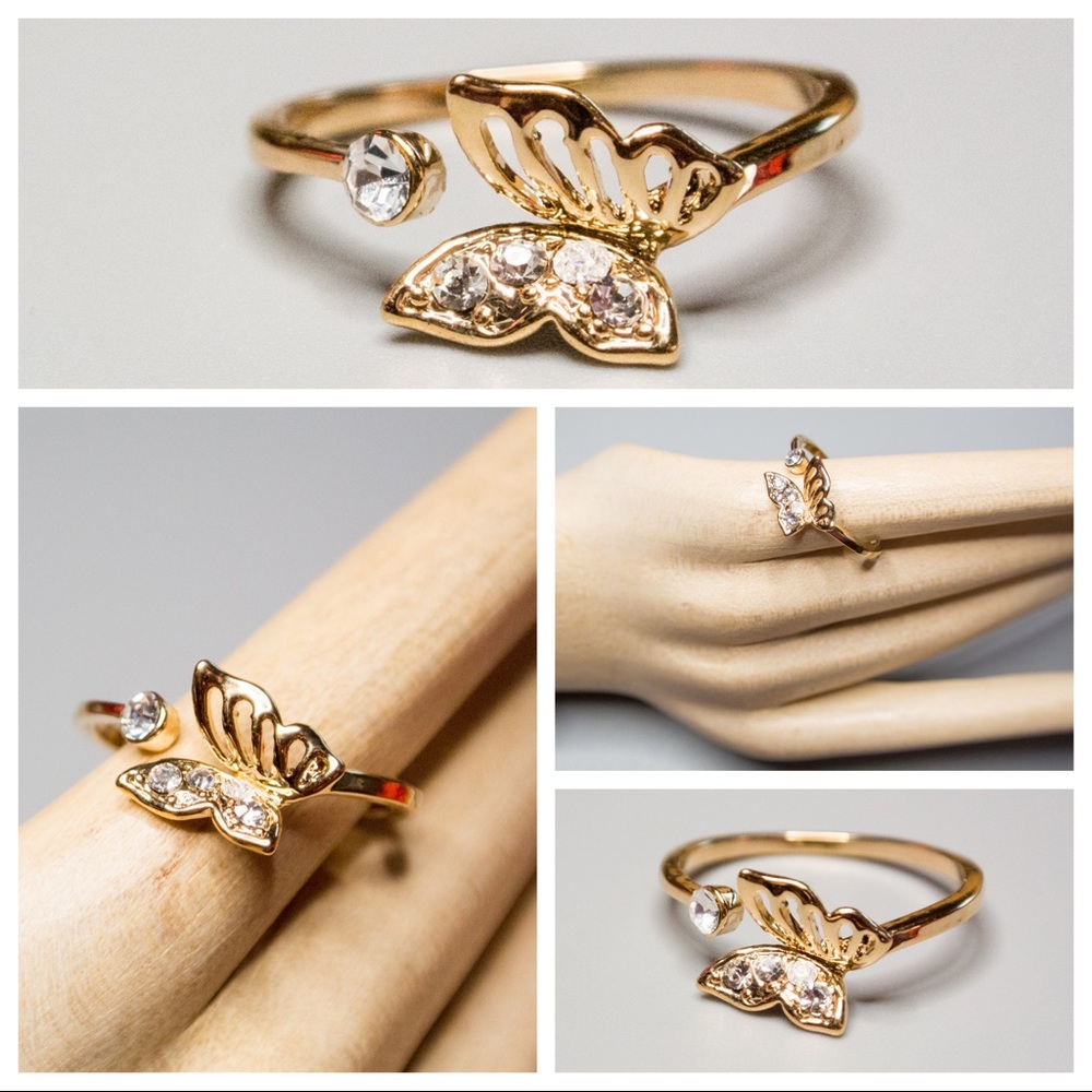 🔸NWT Butterfly Rhinestone Adjustable Ring - Picture 2 of 10